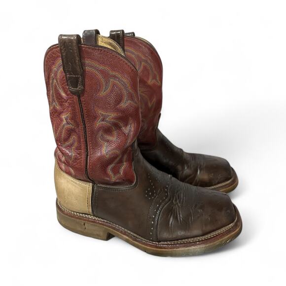 Double H Western Red Leather Work Western Boots DH3568 Men’s Size 9 D Steel toe - Picture 1 of 8